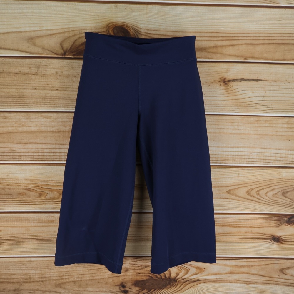 MTA Sport Activewear Capri Pants Womens Sz S Dark Blue Wide-Leg Stretch Mid Rise